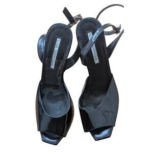 NWOT Via Spiga Vero Cuoio Black Patent Sandals Pumps Italian Designer7.5 EUC